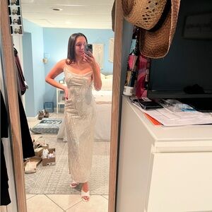 Chic Cream Sequin Midi Dress